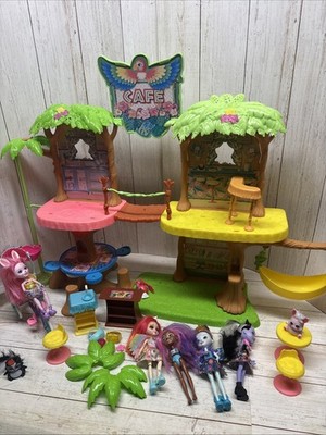 Large Enchantimals Jungle Cafe Dolls Lot Animals Furniture Mattel Retired
