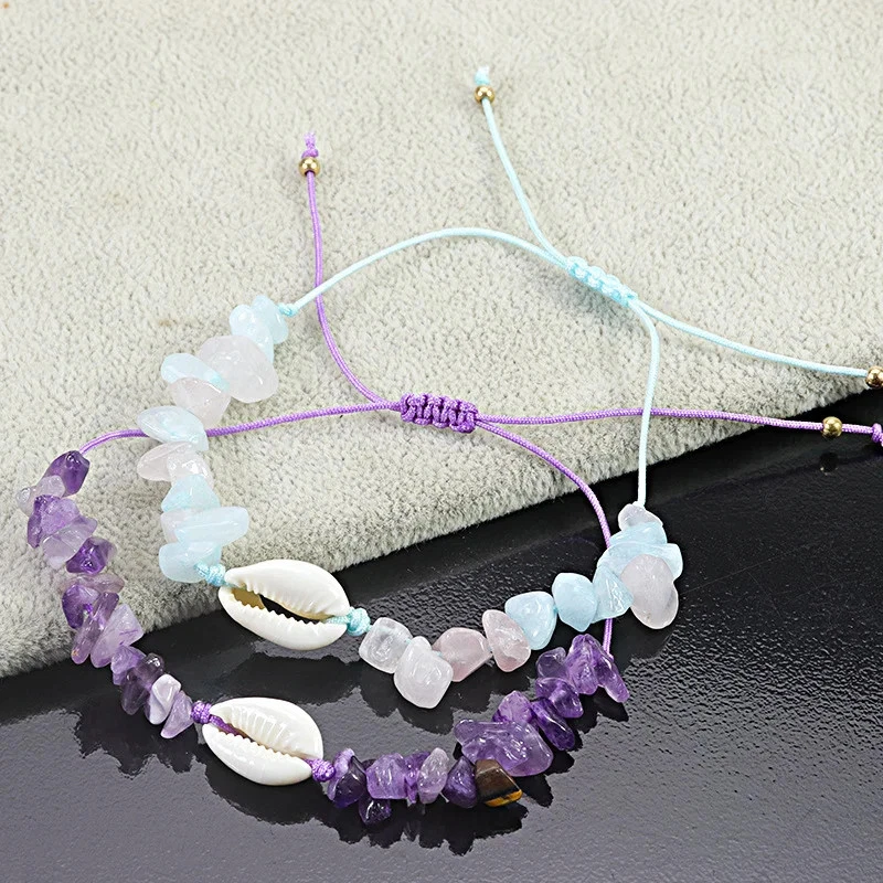 Браслет женский из натурального камня раковина бисер сплетенная веревка регулируемая круглая бижутерия - Изображение 2 из 4