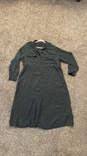 Quince Washable Silk Midi Shirt Dress Forest Green Button Front L