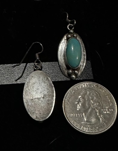 Native American Sterling Silver Turquoise Oval Cabochon Earrings Navajo Western - Imagen 6 de 10