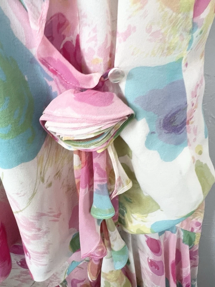 DANA BUCHMAN FLORAL SEDA 2 PIEZAS CONJUNTO Falda Envolvente Camisa Hada 6 8 Nuevo Y2K De Colección Foto 2 de 4