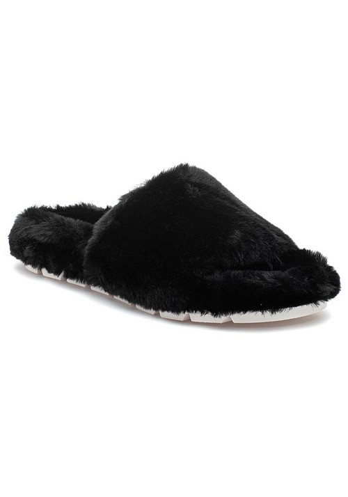 JSlides Lovlie Slipper Women's 7 Black Faux Fur Round Toe Slip-On Slide JOBB1439