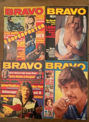4 x Bravo 1974 z.T. mit Postern, Sweet, Silverhead, Cat Stevens, Günter Netzer