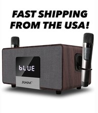 RHM K222 Karaoke Machine  Home Theater System w/ Wireless Microphones Wooden