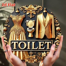 2D Flat, Tin Metal Signs Luxury Toilet Decorative Art 8x8in" Round Aluminum Wal