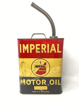 Vintage Imperial Refineries Motor Oil Metal 2 Gallon Tin Can USA Gas Oil