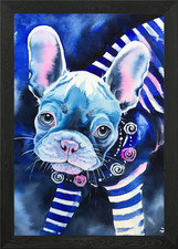 Frenchie in Breton Shirt Framed Wall Art Poster Canvas Print Picture