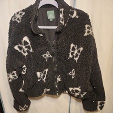 Wild Fable Women Black Butterfly Faux Fur Full Zip Sherpa Jacket S 195994787317