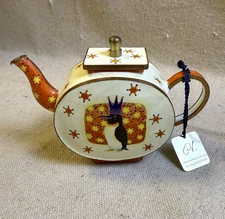 VTG 2005 Charolette Di Vita  Copper & Enamel Miniature Teapot King Penguin C781