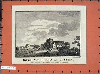 Old Antique Print Exterior View Boxgrave Priory Sussex England Thornton