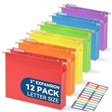 SortRax Plastic Extra Capacity Hanging File Folders, 2" Assorted Colors