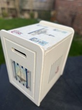 Vintage bathroom wooden laundry storage box - seat with decoupage lighthouse