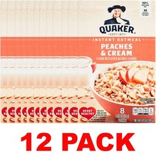 QUAKER Peaches Cream Instant OATMEAL Whole Grain Oats - 8.4 oz Box 12 PACK