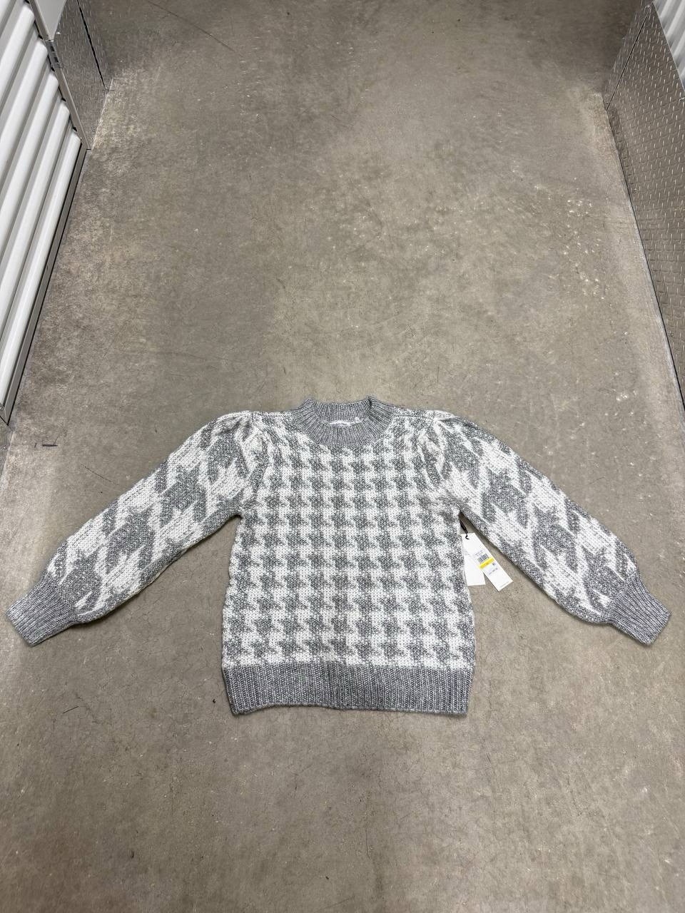 Calvin Klein Sweater Women’s Medium Gray White Houndstooth Knit Crewneck NWT