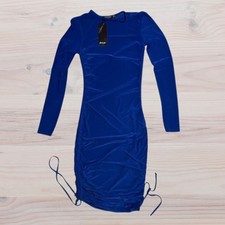 Nasty Gal Petite Cobalt Blue Ruched Long Sleeve Bodycon Dress - Size 6