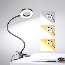 LED Desk Lamp Clip on Light W/ 3 Color Modes 10 Brightness Ring/Clamp Light 360