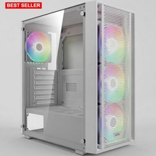 ATX Mid Tower PC Case White Tempered Glass RGB Fans Included Gaming