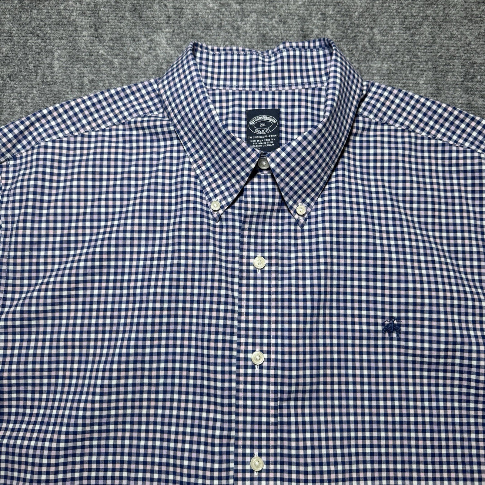 Brooks Brothers 1818 Short Sleeve Non Iron Button Down Shirt Men XXL Purple Logo