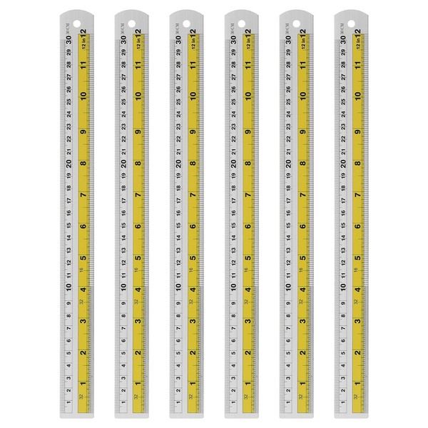 6 StüCk Gerade Lineale 30Cm Metrisch Sae Aluminium Lineale Mit Loch Gelb-image