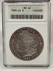 1890 CC Morgan Silver Dollar Anacs MS62