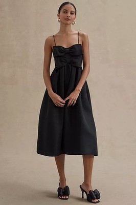 sachin and babi sloane midi dress Sachin & Babi Sloane Taffeta Double-Bow Pleated Midi Dress