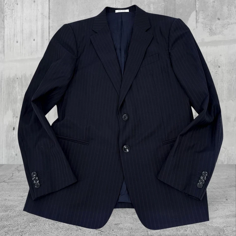 Conjunto de traje para hombre ARMANI, chaqueta, azul marino oscuro, rayas, talla M 100 % lana U7416 Foto 2 de 4