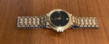 Halston Men’s Gold Tone Black Diamond Dial Quartz Bracelet Watch  - New Battery