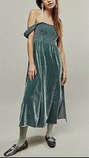 Free People Camille Midi DressVelvet SmockedBoho Sapphire Women's Size: XS