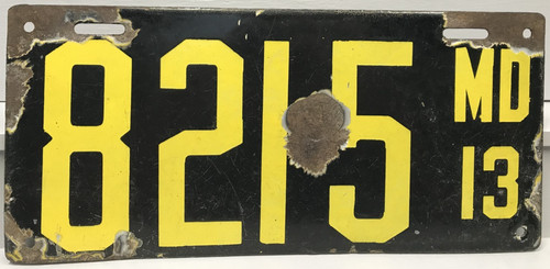1913 Porcelain Maryland License Plate MD 8215