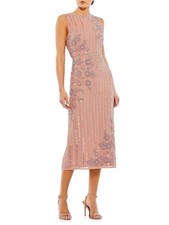 Mac Duggal Floral-  Stripe-Embellished Cocktail Dress Color: Rose Size: 8