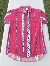 Vintage Wrangler Western Shirt Mens M Southwestern Aztec Pearl Snap Red Cotton