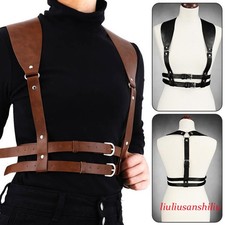 Men Leather Vest Straps Braces PU Belts Vintage Chest Harness Buckle Suspender