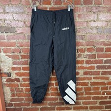 Vintage Adidas Track Pants Mens Small Black Nylon Lined Elastic Ankles Logo 90s