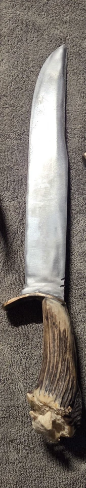 Primitivo hecho en casa.   Cuchillo Bowie/hoja fija cuerno de alce ciervo Foto 2 de 4