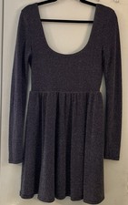 Free People Navy Blue Glitter Party Skater Dress Size Medium Stretch Sparkly