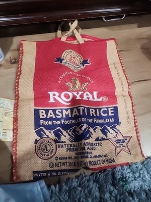 Royal Basmati Rice Bag 20lbs Burlap Handles Zipper Heavy Duty 25th Anniv No Rice