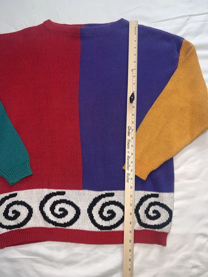 Sunbelt Sweater Womens Size OS Multicolor Colorblock Swirl Cotton Knit VTG 80s - Image 4 of 4