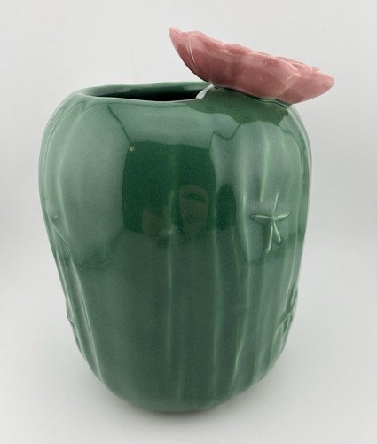 Treasure Craft Cactus with Pink Flower Utensil Holder Vase Ceramic USA Vintage - Picture 5 of 11