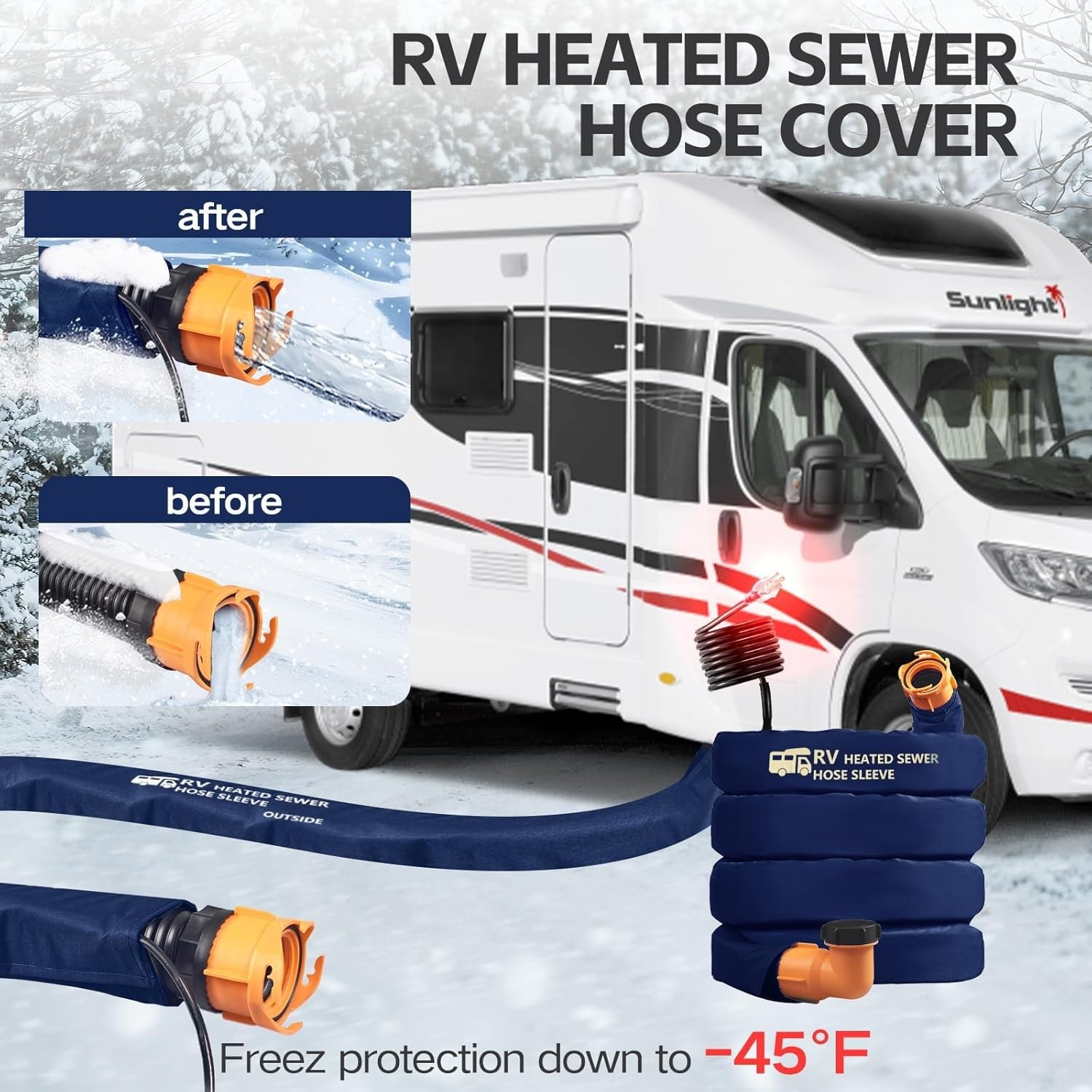 Sewer Hose with Heated Sleeve Avoid Freezing at -45°F, Blue Rv Sewer Hose Kit ，S