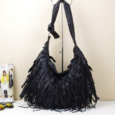 100 Genuine Leather Desinger Tassel Handbag Women's Black Tote Shoulder Bags