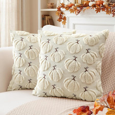 Pumpkin Fall Throw Pillow Covers 18X18 Set of 2, Autumn Soft Plush Faux Fur Deco