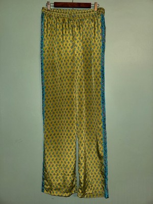 Soft Surroundings Casual Elastic Waist Green Paisley Pant Medium Tall 