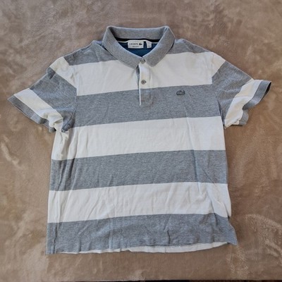 Lacoste Polo Shirt Mens Large Gray Striped Color Block Crocodile Logo Size 8 Fr