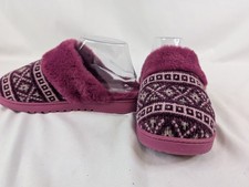 Born Slippers Nordic Faux Fur Womens Medium 7/8 Fair Isle Scuffs Purple Chenille