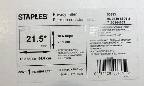 Privacy Filter Computer Screen, 21.5 (18.8” x 10.6”), NEW in original envelope - Picture 9 of 11