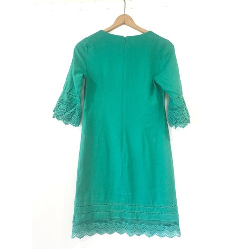 Nanette Lepore Green Mini Dress Size 4 Linen Crochet Trim Summer - Picture 6 of 10