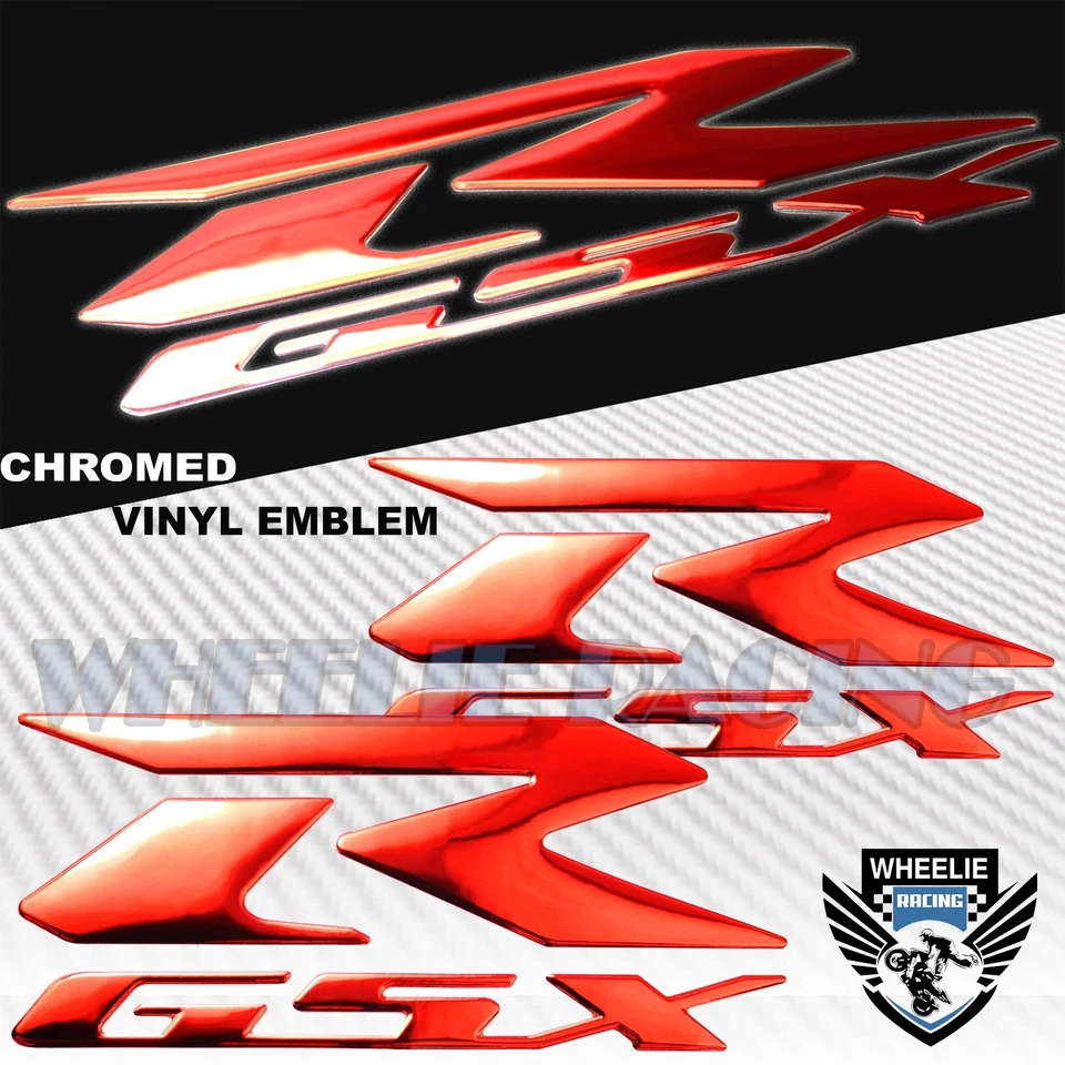 ALMOHADILLA DE TANQUE DE COMBUSTIBLE ROJO CROMADO PRO GRIP + LOGOTIPO 3D SUZUKI DE 8" + PEGATINA EMBLEMA CARENADO GSXR Foto 4 de 4