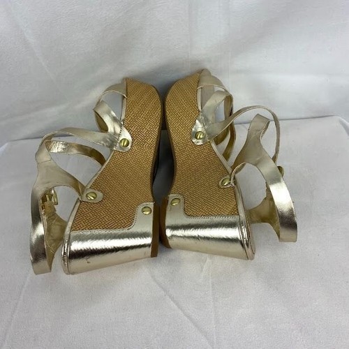 Audrey Brooke Plateau-Sandalen mit Keilabsatz Damen 9M goldfarbener Riemen offene Zehenpartie. - Bild 4 von 6