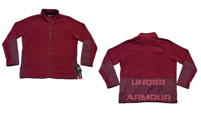 Men Under Armour Big Logo Zip Down Polartec Loose Track Fleece Jacket XXL