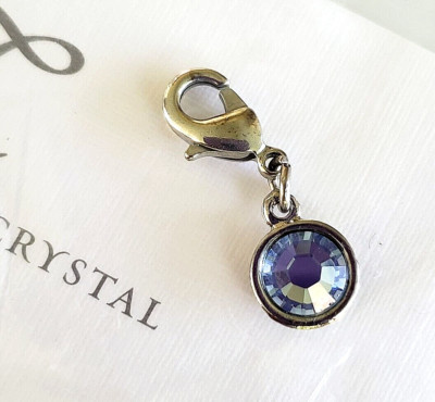 Touchstone Crystal Blue Silver Tone Charm 1'' Lobster Clasp in Card / Bag
